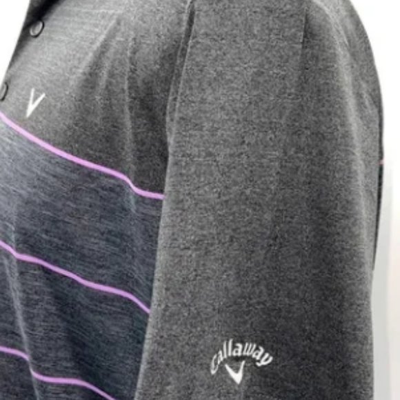 Callaway | Grey Opti-Dri Polo | Grey with Purple Stripes | Men's Large - Picture 4 of 6